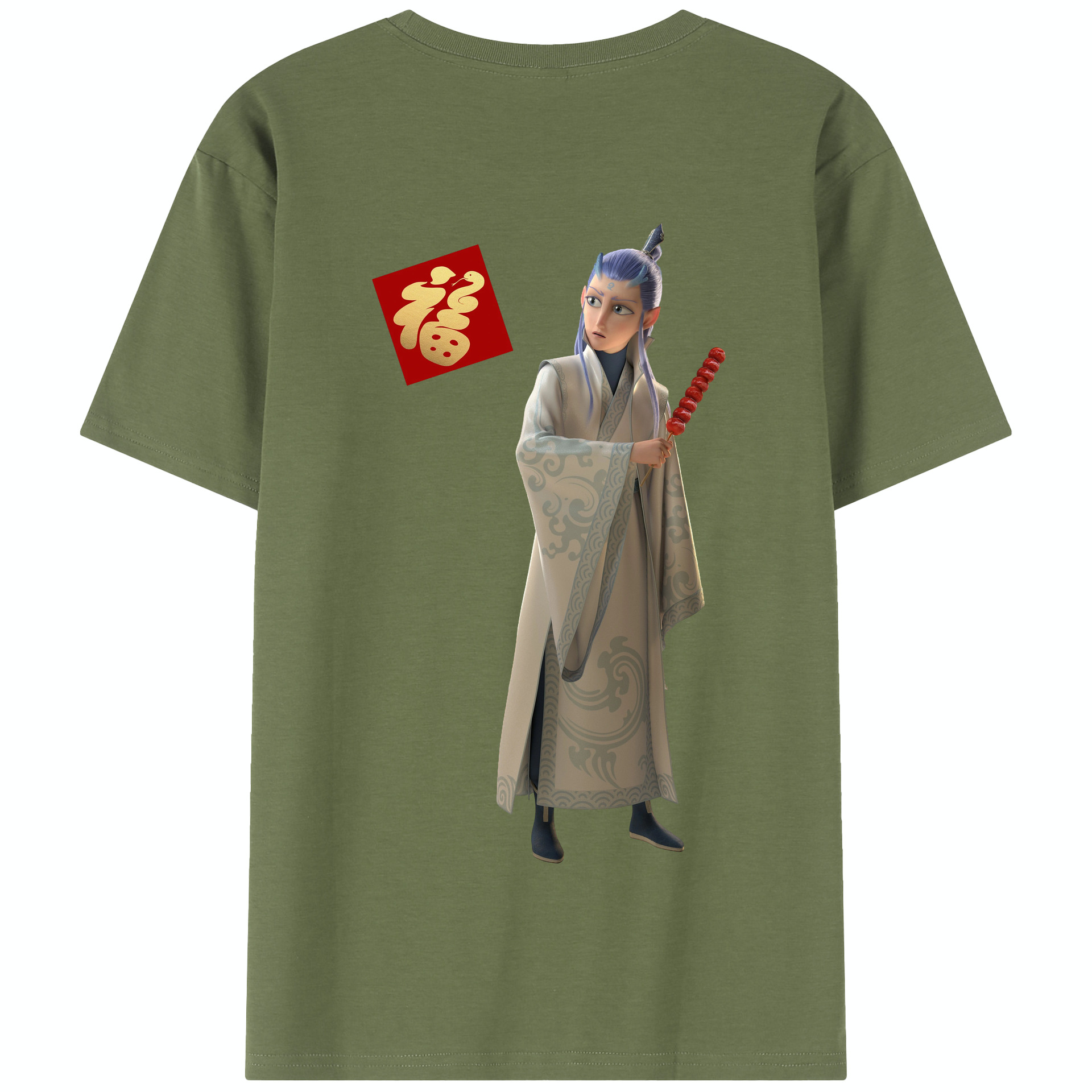 （画像用） Ne Zha 2 ナタ 魔童の大暴れ 綿100％半袖Tシャツ（背面プリント）